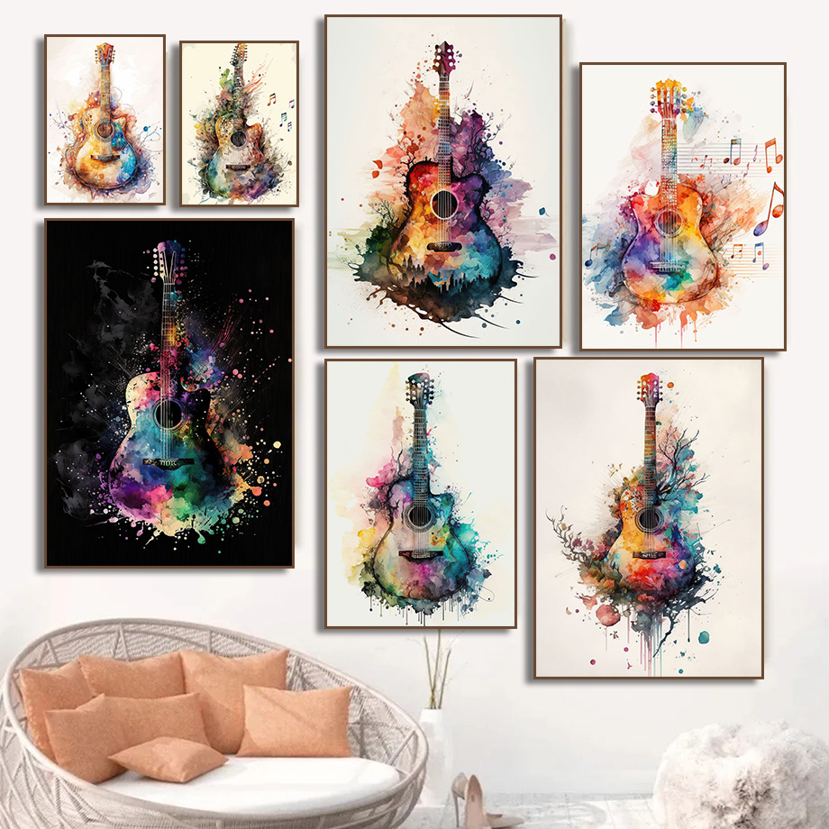 Picture Of Musical Instrument - Music Instrument Guitar Watercolor Art Poster
