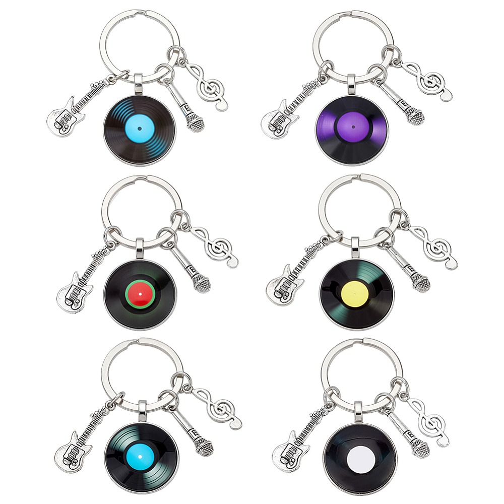 Musical Instrument Glass - 6Pcs 6 Colors Glass Pendant Keychains